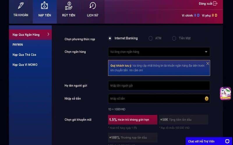 Hướng dẫn cách nạp - rút tiền cho người mới
